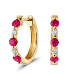 Yellow Gold Ruby & Diamond Hoop Earrings - Dracakis Jewellers